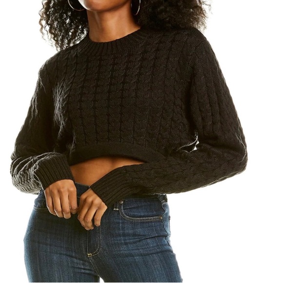 DANIELLE BERNSTEIN Cable Knit Cropped Sweater Black Size S WeWoreWhat - Picture 12 of 12